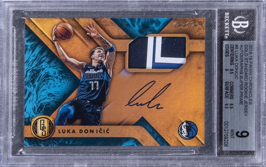 2018-19 Panini Chronicles "Gold Standard" Rookie Jersey Autographs Super Prime (RPA) #8 Luka Doncic Signed Patch Rookie Card (#1/1) – BGS MINT 9